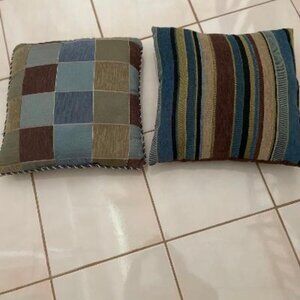 Pair of Brown and Blue Sofa Pillows